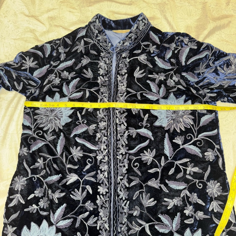 Soft Surroundings Navy Blue Velvet Embroidered Trench Coat - Picture 15 of 16